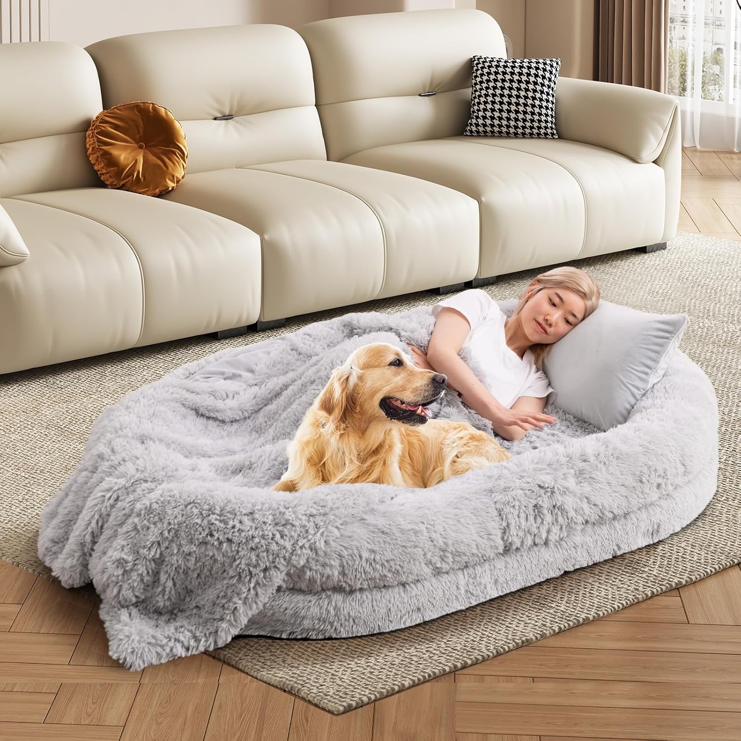 Hundebett flauschig 171x115cm mit Kissen & Decke für Menschen